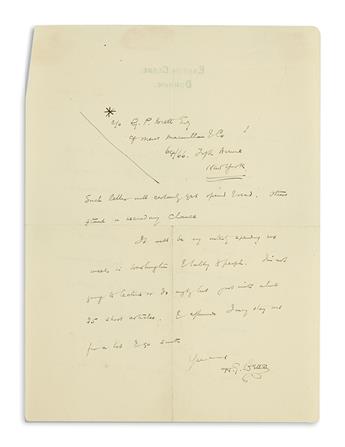 WELLS, H.G. Autograph Letter Signed, to Dear Mr. Hackett,